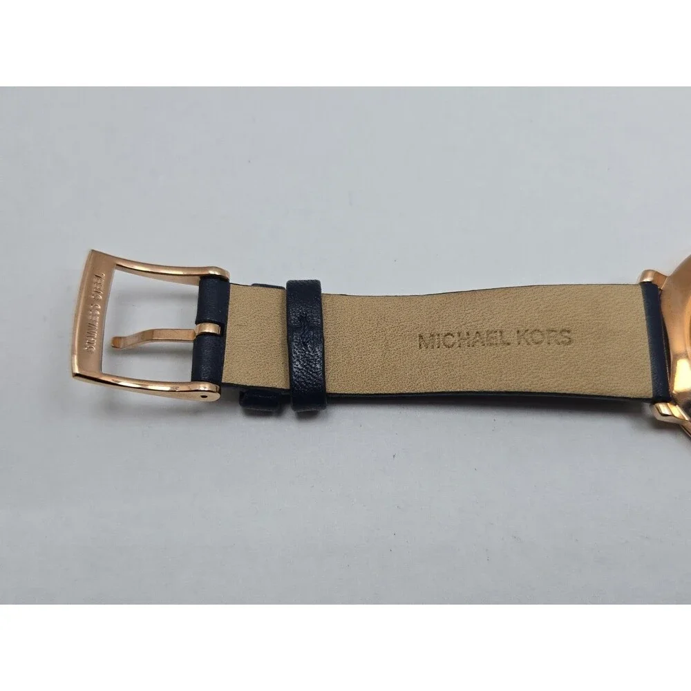 Michael Kors Pyper Womens Rose Gold Tone Navy Leather Designer Watch New Battery